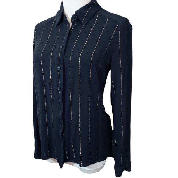 EXPRESS Classic Button Front Blouse Top Small‎ Navy Blue Career Casual Basic - Picture 6 of 8